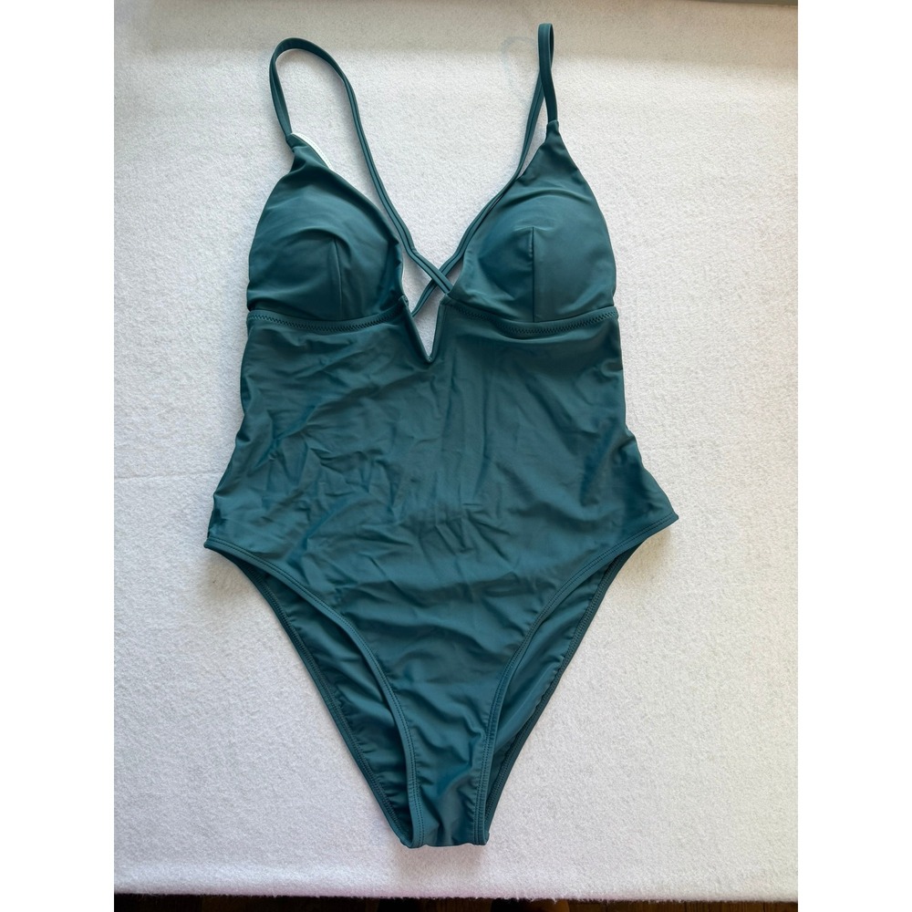 Cupshe Womens One Piece Swimsuit Teal Green Crisscross V-Neck Size L New